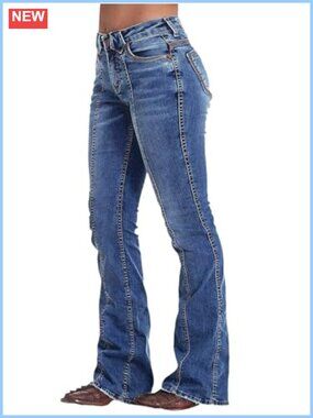 Mid Rise Bootcut Flare Jeans Stretch Denim Retro Bell Bottom